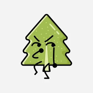 Cute Pine Tree Mascot Vector Character in Flat Design Style Stock Illustration