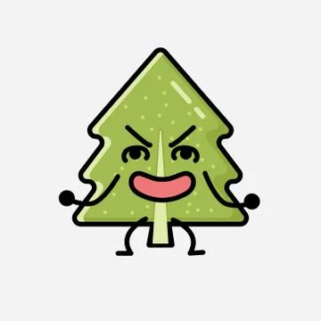 Cute Pine Tree Mascot Vector Character in Flat Design Style 스톡 일러스트