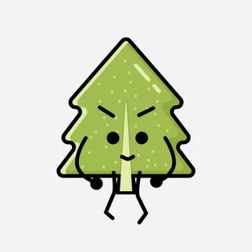 Cute Pine Tree Mascot Vector Character in Flat Design Style Stock Illustration