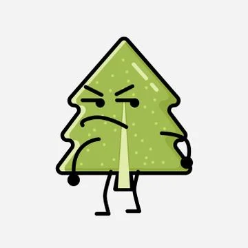Cute Pine Tree Mascot Vector Character in Flat Design Style 스톡 일러스트