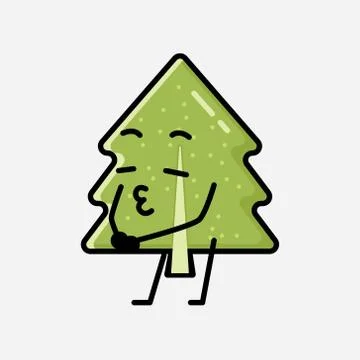 Cute Pine Tree Mascot Vector Character in Flat Design Style 스톡 일러스트