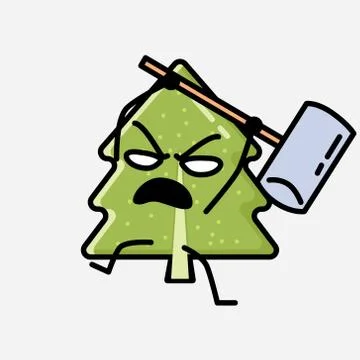 Cute Pine Tree Mascot Vector Character in Flat Design Style 스톡 일러스트