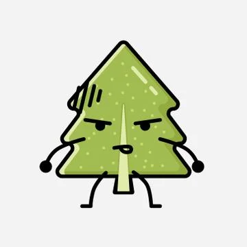 Cute Pine Tree Mascot Vector Character in Flat Design Style イラスト素材