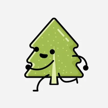 Cute Pine Tree Mascot Vector Character in Flat Design Style 스톡 일러스트