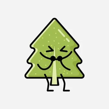 Cute Pine Tree Mascot Vector Character in Flat Design Style 스톡 일러스트