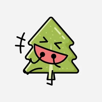 Cute Pine Tree Mascot Vector Character in Flat Design Style 스톡 일러스트