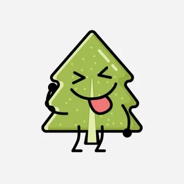 Cute Pine Tree Mascot Vector Character in Flat Design Style Illustrazione stock
