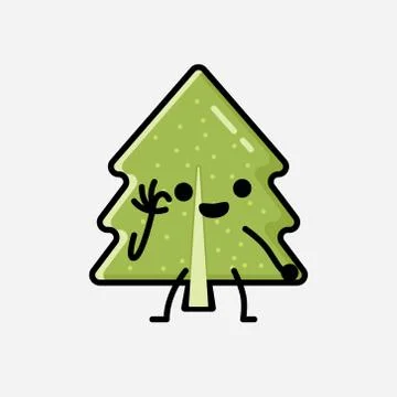 Cute Pine Tree Mascot Vector Character in Flat Design Style 스톡 일러스트