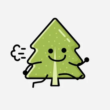 Cute Pine Tree Mascot Vector Character in Flat Design Style 스톡 일러스트