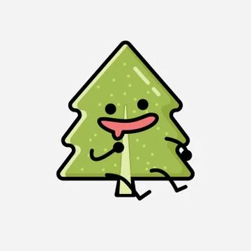 Cute Pine Tree Mascot Vector Character in Flat Design Style イラスト素材