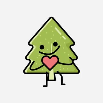 Cute Pine Tree Mascot Vector Character in Flat Design Style Stock Illustration