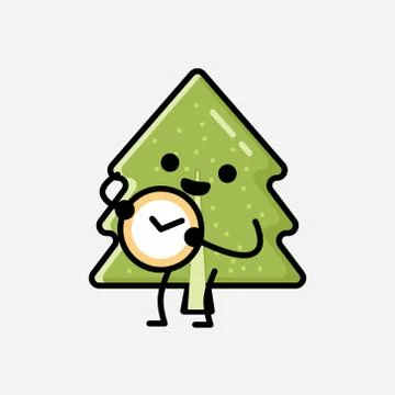 Cute Pine Tree Mascot Vector Character in Flat Design Style Stock Illustration