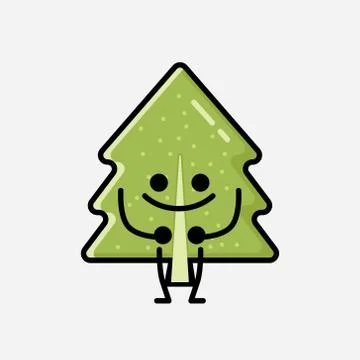 Cute Pine Tree Mascot Vector Character in Flat Design Style 스톡 일러스트