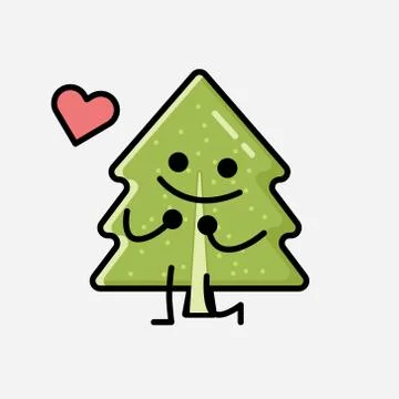 Cute Pine Tree Mascot Vector Character in Flat Design Style 스톡 일러스트