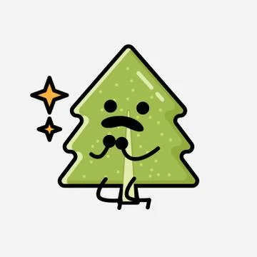 Cute Pine Tree Mascot Vector Character in Flat Design Style 스톡 일러스트