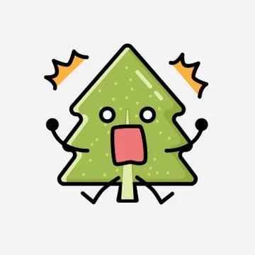 Cute Pine Tree Mascot Vector Character in Flat Design Style Stock Illustration