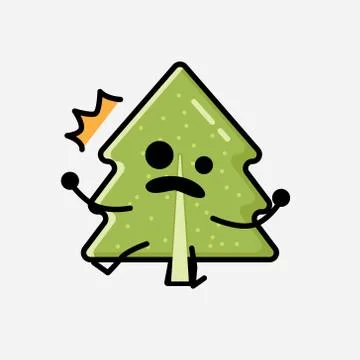 Cute Pine Tree Mascot Vector Character in Flat Design Style 스톡 일러스트