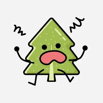Cute Pine Tree Mascot Vector Character in Flat Design Style Stock Illustration