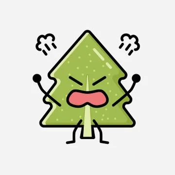 Cute Pine Tree Mascot Vector Character in Flat Design Style Stock Illustration