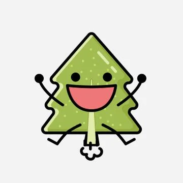 Cute Pine Tree Mascot Vector Character in Flat Design Style Stock Illustration