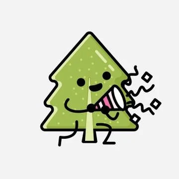 Cute Pine Tree Mascot Vector Character in Flat Design Style 스톡 일러스트
