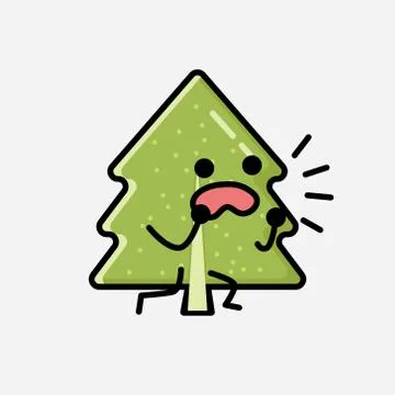 Cute Pine Tree Mascot Vector Character in Flat Design Style イラスト素材