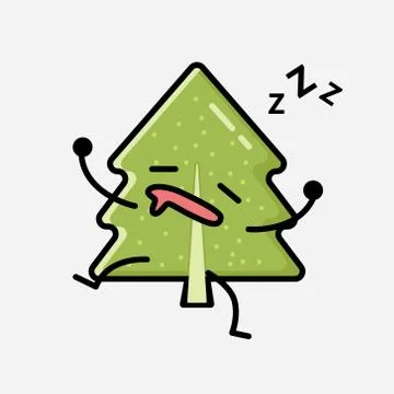 Cute Pine Tree Mascot Vector Character in Flat Design Style 스톡 일러스트