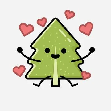 Cute Pine Tree Mascot Vector Character in Flat Design Style Stock Illustration