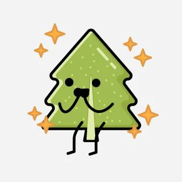 Cute Pine Tree Mascot Vector Character in Flat Design Style Illustrazione stock