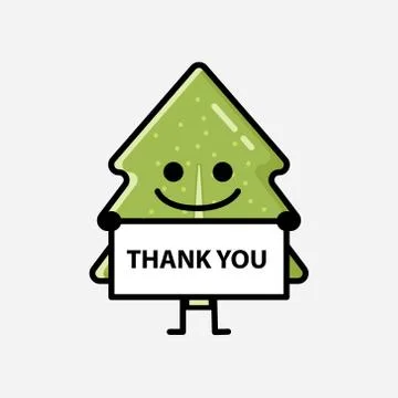 Cute Pine Tree Mascot Vector Character in Flat Design Style 스톡 일러스트