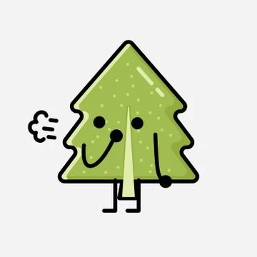 Cute Pine Tree Mascot Vector Character in Flat Design Style Stock Illustration