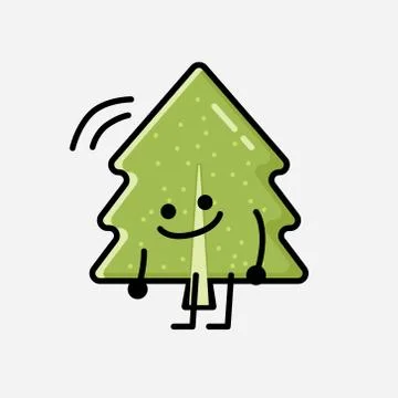 Cute Pine Tree Mascot Vector Character in Flat Design Style Stock Illustration