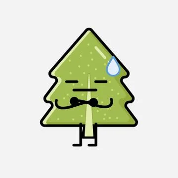 Cute Pine Tree Mascot Vector Character in Flat Design Style Stock Illustration
