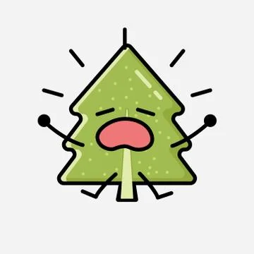 Cute Pine Tree Mascot Vector Character in Flat Design Style 스톡 일러스트