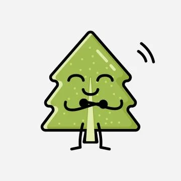 Cute Pine Tree Mascot Vector Character in Flat Design Style 스톡 일러스트