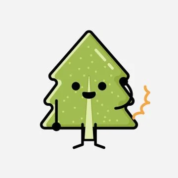 Cute Pine Tree Mascot Vector Character in Flat Design Style 스톡 일러스트