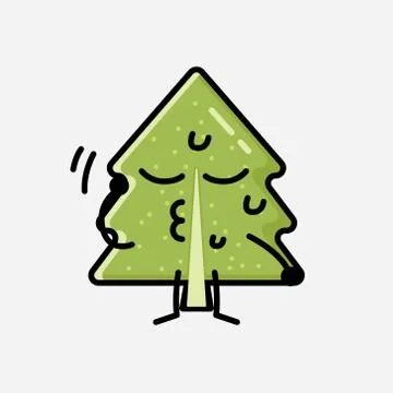Cute Pine Tree Mascot Vector Character in Flat Design Style 스톡 일러스트