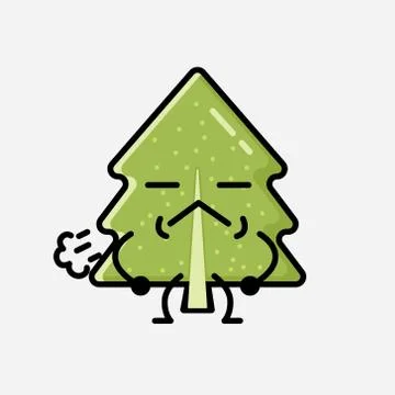 Cute Pine Tree Mascot Vector Character in Flat Design Style Stock Illustration