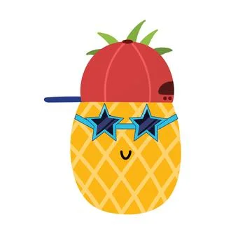 Cute pineapple boy in a cap and sunglasses. Summer print for kids Stock Illustration