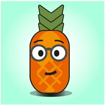 Cute Pineapple cartoon mascot gradient background character vector design Stock Illustration