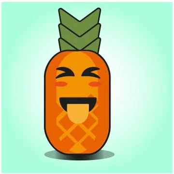Cute Pineapple cartoon mascot gradient background character vector design Stock Illustration