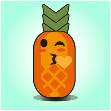 Cute Pineapple cartoon mascot gradient background character vector design Stock Illustration