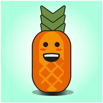 Cute Pineapple cartoon mascot gradient background character vector design Stock Illustration