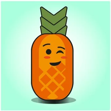Cute Pineapple cartoon mascot gradient background character vector design Stock Illustration
