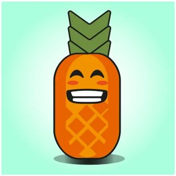 Cute Pineapple cartoon mascot gradient background character vector design Stock Illustration