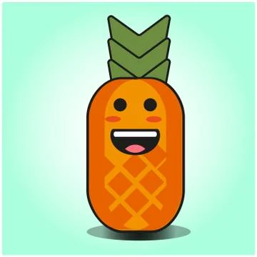 Cute Pineapple cartoon mascot gradient background character vector design Stock Illustration