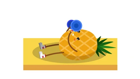 Cute pineapple character doing bench press workout with a barbell animation loop Video stock 114989812