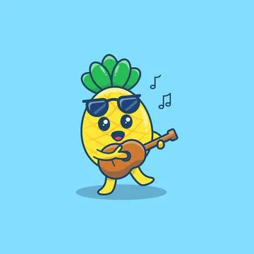 Cute Pineapple character playing guitar and singing vector ilustration Stock Illustration