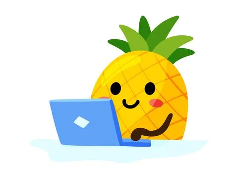 Cute Pineapple Character Working on Laptop Art Stockillustratie