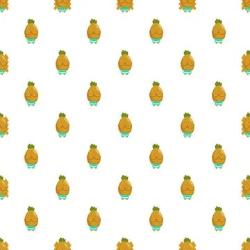 Cute pineapple characters practicing yoga pose seamless pattern Illustrazione stock